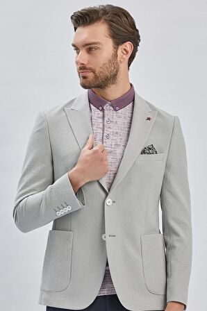 Gri Desenli Kırlangıç Yaka Likralı 6 Drop Slim Fit Dar Kesim Casual Ceket 1002240155