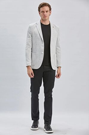 Gri Örme Ekose Desenli Mono Yaka 6 Drop Slim Fit Ceket 1002240158