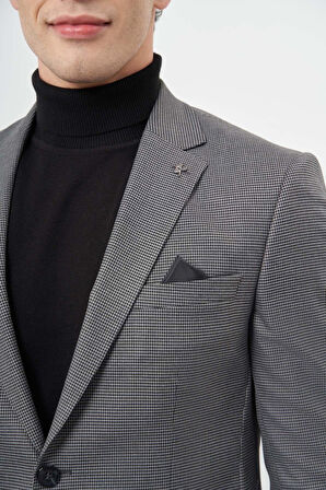 Füme Kazayağı Desen Bez Ayağı Mono Yaka Tam Astar Çift Yırtmaç 2 Düğme 6 Drop Slim Fit Classic Ceket 1002245106