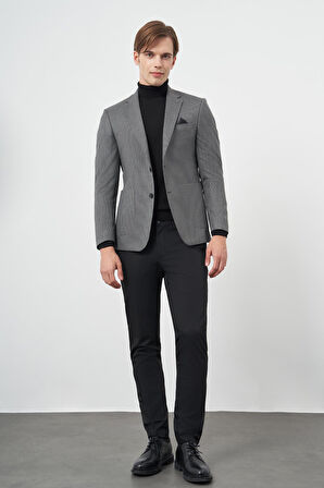 Füme Kazayağı Desen Bez Ayağı Mono Yaka Tam Astar Çift Yırtmaç 2 Düğme 6 Drop Slim Fit Classic Ceket 1002245106