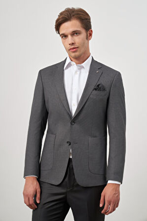 Koyu Antrasit Kazayağı Desen Bez Ayağı Mono Yaka Tam Astar Çift Yırtmaç 2 Düğme 6 Drop Slim Fit Classic Ceket 1002245106