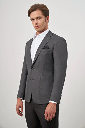 Koyu Antrasit Kazayağı Desen Bez Ayağı Mono Yaka Tam Astar Çift Yırtmaç 2 Düğme 6 Drop Slim Fit Classic Ceket 1002245106