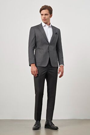 Koyu Antrasit Kazayağı Desen Bez Ayağı Mono Yaka Tam Astar Çift Yırtmaç 2 Düğme 6 Drop Slim Fit Classic Ceket 1002245106
