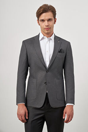 Koyu Antrasit Kazayağı Desen Bez Ayağı Mono Yaka Tam Astar Çift Yırtmaç 2 Düğme 6 Drop Slim Fit Classic Ceket 1002245106