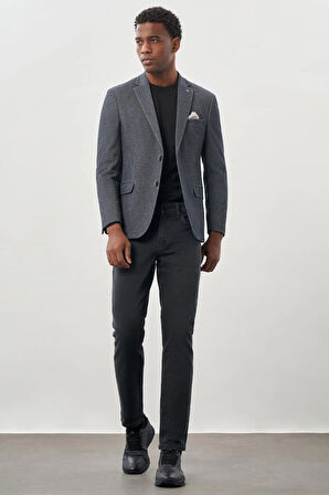 Koyu Lacivert Düz Örme Mono Yaka Kelebek Astar Çift Yırtmaç 2 Düğme 6 Drop Slim Fit Classic Ceket 1002245133