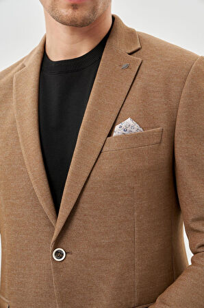 Taba Düz Örme Mono Yaka Kelebek Astar Çift Yırtmaç 2 Düğme 6 Drop Slim Fit Classic Ceket 1002245133