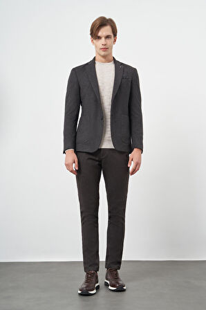 Siyah Kendinden Desenli Örme Mono Yaka Astarsız Çift Yırtmaç 2 Düğme 6 Drop Slim Fit Casual Ceket 1002245151