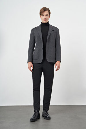 Lacivert Ekose Desen Örme Mono Yaka Astarsız Çift Yırtmaç 2 Düğme 6 Drop Slim Fit Casual Ceket 1002245152