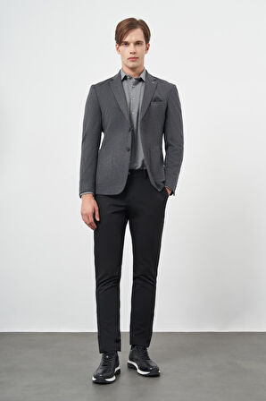 Koyu Lacivert Kendinden Desenli Örme Mono Yaka Astarsız Çift Yırtmaç 2 Düğme 6 Drop Slim Fit Casual Ceket 1002245153