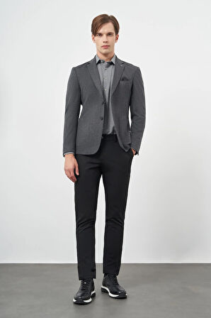 Koyu Lacivert Kendinden Desenli Örme Mono Yaka Astarsız Çift Yırtmaç 2 Düğme 6 Drop Slim Fit Casual Ceket 1002245153