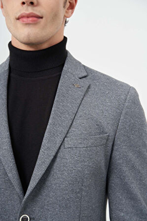 Koyu Antrasit Kendinden Desenli Örme Mono Yaka Astarsız Çift Yırtmaç 2 Düğme 6 Drop Slim Fit Casual Ceket 1002245154