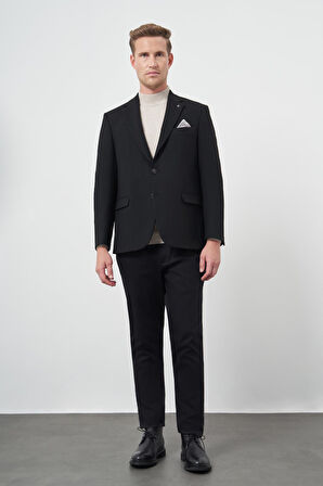 Siyah Baskılı Gabardin Mono Yaka Tam Astar Çift Yırtmaç 2 Düğme 4 Drop Comfort Fit Classic Ceket 1002245157