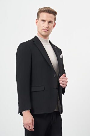 Siyah Baskılı Gabardin Mono Yaka Tam Astar Çift Yırtmaç 2 Düğme 4 Drop Comfort Fit Classic Ceket 1002245157