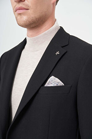 Siyah Baskılı Gabardin Mono Yaka Tam Astar Çift Yırtmaç 2 Düğme 4 Drop Comfort Fit Classic Ceket 1002245157