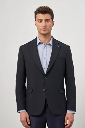 Koyu Lacivert Baskılı Gabardin Mono Yaka Tam Astar Çift Yırtmaç 2 Düğme 4 Drop Comfort Fit Classic Ceket 1002245157