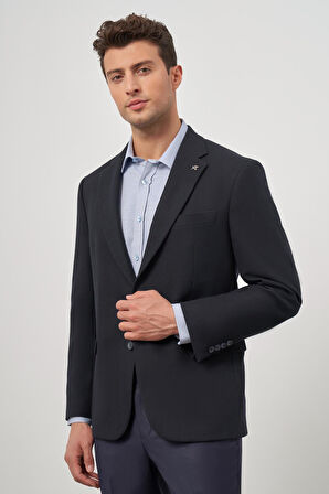 Koyu Lacivert Baskılı Gabardin Mono Yaka Tam Astar Çift Yırtmaç 2 Düğme 4 Drop Comfort Fit Classic Ceket 1002245157
