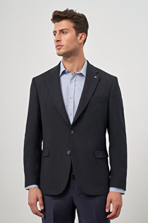 Koyu Lacivert Baskılı Gabardin Mono Yaka Tam Astar Çift Yırtmaç 2 Düğme 4 Drop Comfort Fit Classic Ceket 1002245157