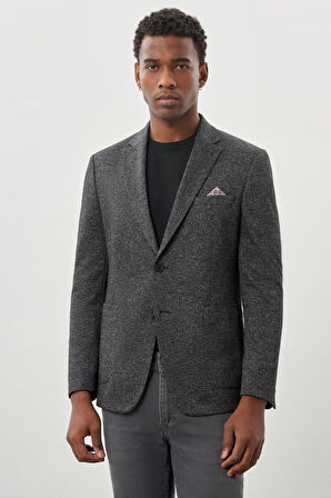 Siyah Desenli Örme Mono Yaka Astarsız Esnek 6 Drop Slim Fit Casual Ceket 1002245159