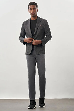 Siyah Desenli Örme Mono Yaka Astarsız Esnek 6 Drop Slim Fit Casual Ceket 1002245159