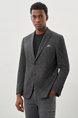 Siyah Desenli Örme Mono Yaka Astarsız Esnek 6 Drop Slim Fit Casual Ceket 1002245159