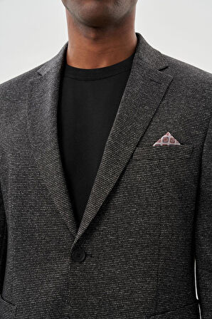 Siyah Desenli Örme Mono Yaka Astarsız Esnek 6 Drop Slim Fit Casual Ceket 1002245159