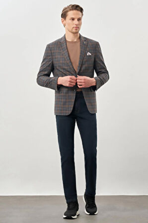 Füme Ekose Desen Bez Ayağı Mono Yaka Tam Astar Esnek 6 Drop Slim Fit Classic Ceket 1002245160