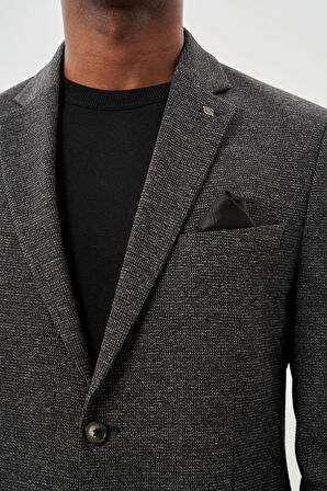 Siyah Desenli Örme Mono Yaka Astarsız Esnek 6 Drop Slim Fit Casual Ceket 1002245161