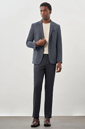 Lacivert Desenli Örme Mono Yaka Astarsız Esnek 6 Drop Slim Fit Casual Ceket 1002245161