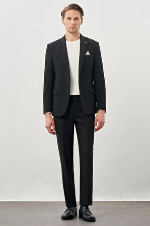 Siyah Gabardin Mono Yaka Tam Astar Esnek 6 Drop Slim Fit Casual Ceket 1002245162