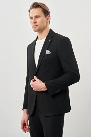 Siyah Gabardin Mono Yaka Tam Astar Esnek 6 Drop Slim Fit Casual Ceket 1002245162