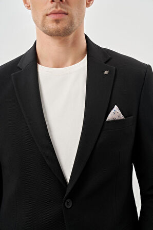 Siyah Gabardin Mono Yaka Tam Astar Esnek 6 Drop Slim Fit Casual Ceket 1002245162