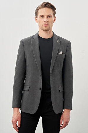 Koyu Antrasit Gabardin Mono Yaka Tam Astar Esnek 6 Drop Slim Fit Casual Ceket 1002245162