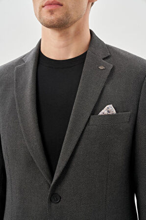 Koyu Antrasit Gabardin Mono Yaka Tam Astar Esnek 6 Drop Slim Fit Casual Ceket 1002245162