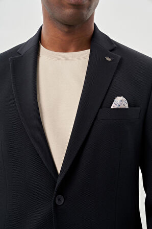 Koyu Lacivert Gabardin Mono Yaka Tam Astar Esnek 6 Drop Slim Fit Casual Ceket 1002245162