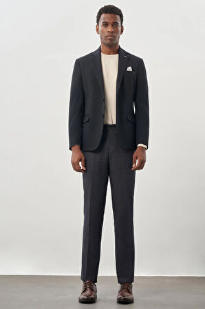 Koyu Lacivert Gabardin Mono Yaka Tam Astar Esnek 6 Drop Slim Fit Casual Ceket 1002245162