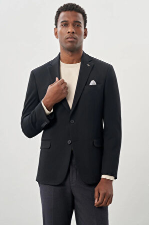 Koyu Lacivert Gabardin Mono Yaka Tam Astar Esnek 6 Drop Slim Fit Casual Ceket 1002245162