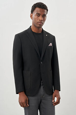 Koyu Antrasit Desenli Örme Mono Yaka Tam Astar Esnek 6 Drop Comfort Fit Casual Ceket 1002245163