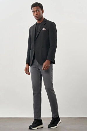 Koyu Antrasit Desenli Örme Mono Yaka Tam Astar Esnek 6 Drop Comfort Fit Casual Ceket 1002245163