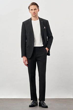 Koyu Antrasit Desenli Örme Mono Yaka Tam Astar Esnek 6 Drop Comfort Fit Casual Ceket 1002245164