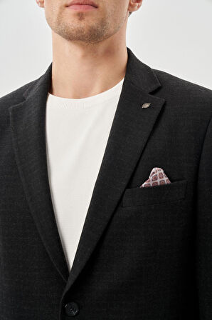 Koyu Antrasit Desenli Örme Mono Yaka Tam Astar Esnek 6 Drop Comfort Fit Casual Ceket 1002245164