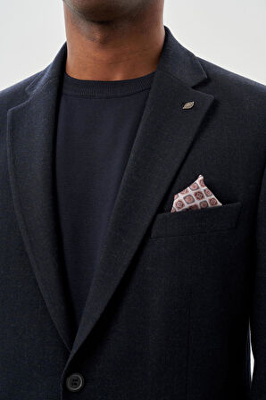 Koyu Lacivert Desenli Örme Mono Yaka Tam Astar Esnek 6 Drop Comfort Fit Casual Ceket 1002245164