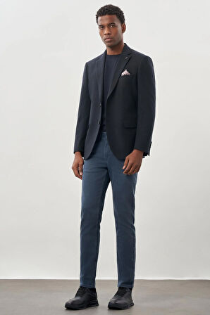 Koyu Lacivert Desenli Örme Mono Yaka Tam Astar Esnek 6 Drop Comfort Fit Casual Ceket 1002245164