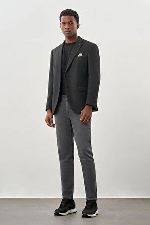 Siyah Düz Gabardin Mono Yaka 2 Düğme Esnek 6 Drop Comfort Fit Casual Ceket 1002245165_001