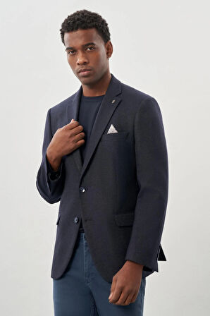 Koyu Lacivert Düz Gabardin Mono Yaka 2 Düğme Esnek 6 Drop Comfort Fit Casual Ceket 1002245165_200