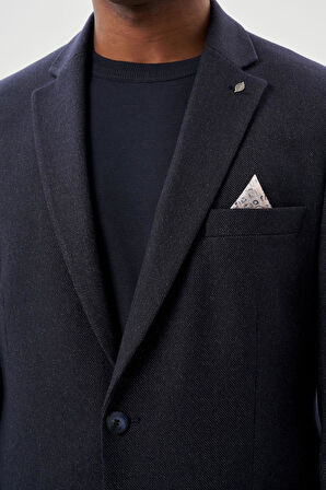 Koyu Lacivert Düz Gabardin Mono Yaka 2 Düğme Esnek 6 Drop Comfort Fit Casual Ceket 1002245165_200