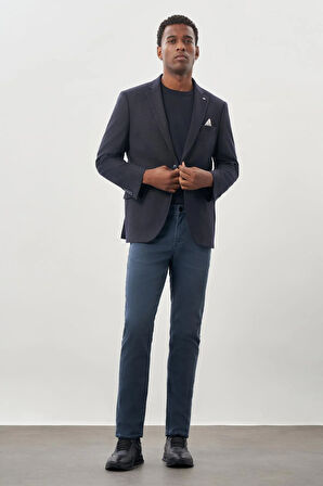 Koyu Lacivert Düz Gabardin Mono Yaka 2 Düğme Esnek 6 Drop Comfort Fit Casual Ceket 1002245165_200
