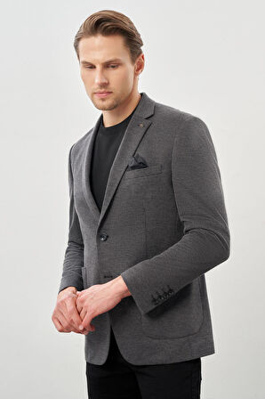 Siyah Kazayağı Desen Örme Mono Yaka 2 Düğme 6 Drop Slim Fit Classic Ceket 1002245166_001