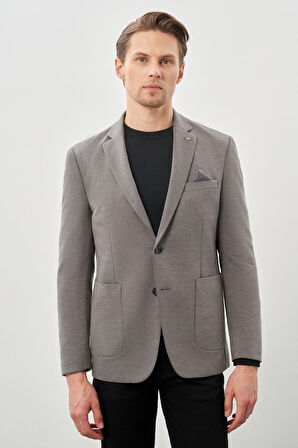 Koyu Antrasit Kazayağı Desen Örme Mono Yaka 2 Düğme 6 Drop Slim Fit Classic Ceket 1002245166_070