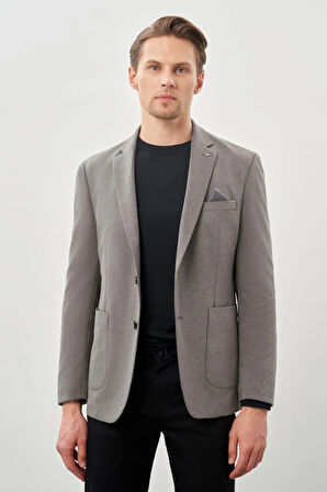 Koyu Antrasit Kazayağı Desen Örme Mono Yaka 2 Düğme 6 Drop Slim Fit Classic Ceket 1002245166_070