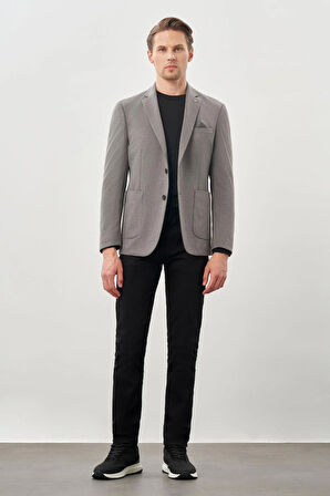 Koyu Antrasit Kazayağı Desen Örme Mono Yaka 2 Düğme 6 Drop Slim Fit Classic Ceket 1002245166_070